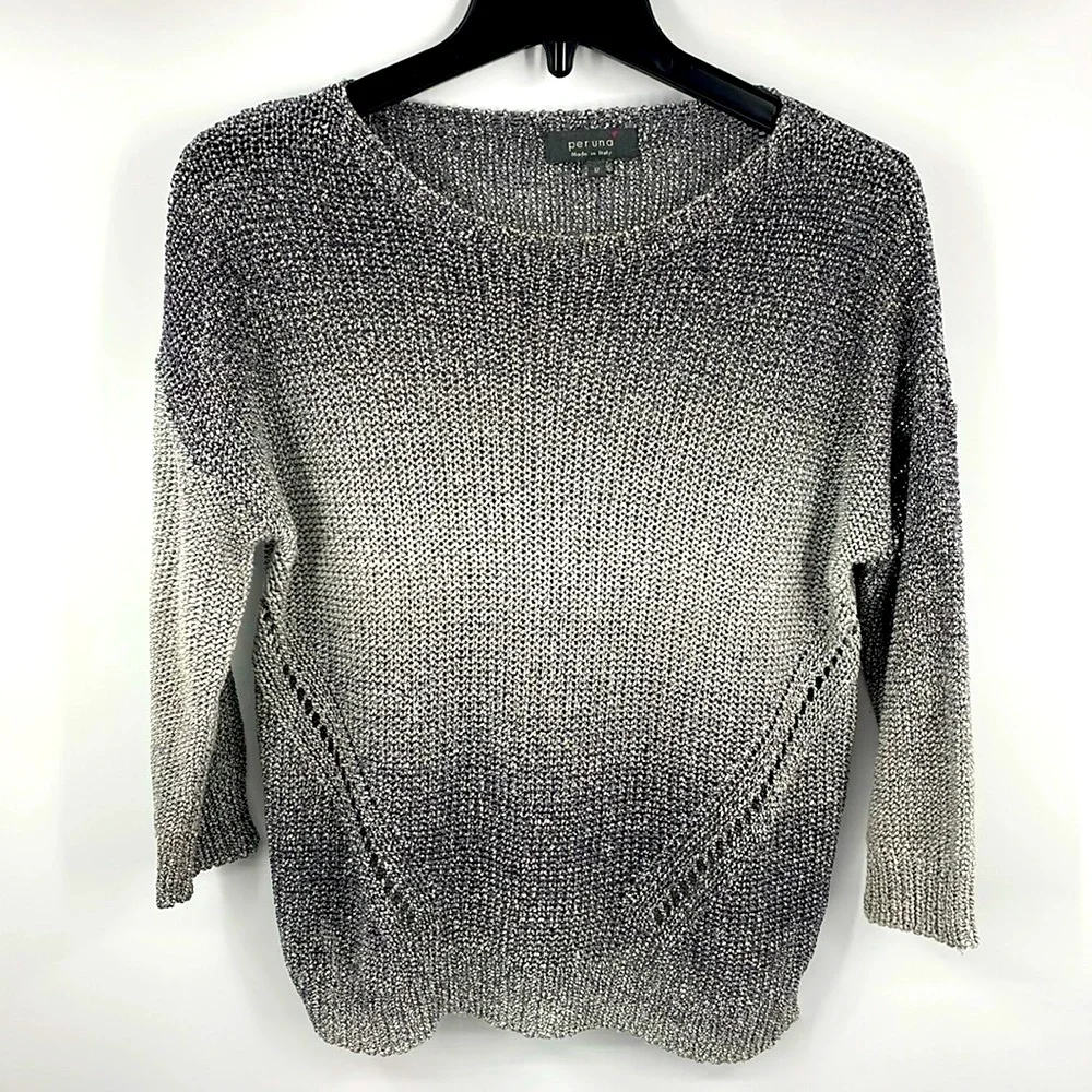 Per Una Italy Gradient Knit Sweater Silver M&S Ombre Long Sleeve Top UK 12